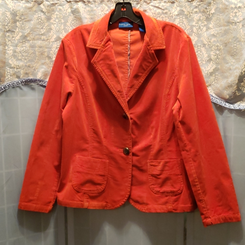 KAREN SCOTT SPORT ORANGE CORDUROY JKT SZ M